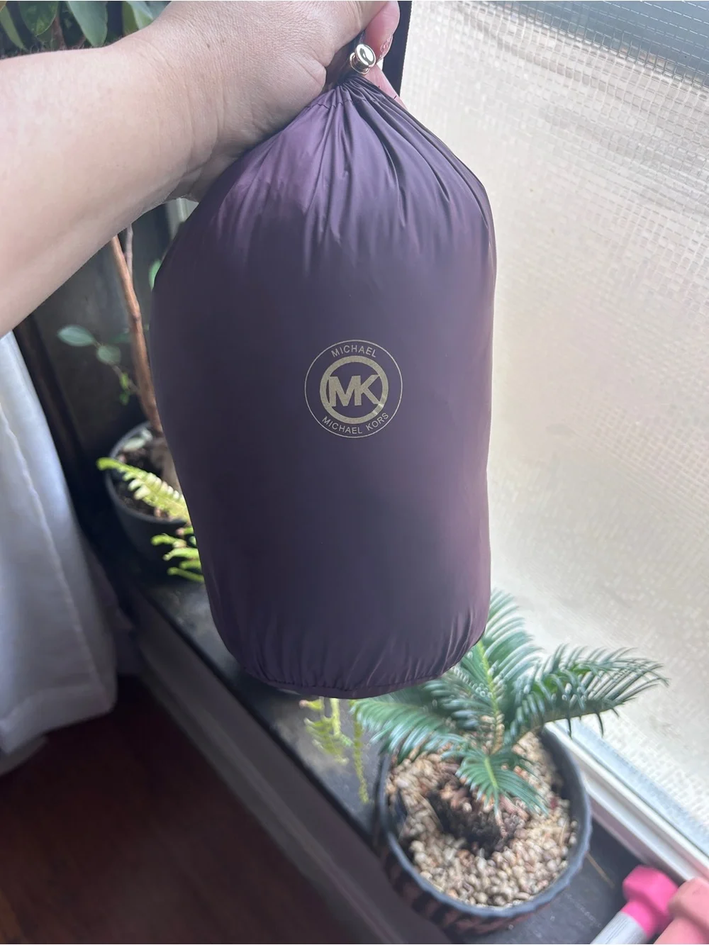 Michael Kors Plum Quilted Packable Jacket with Gold Hardware